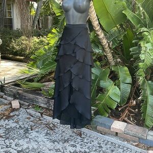 Xscape ruffled high low satin maxi skirt